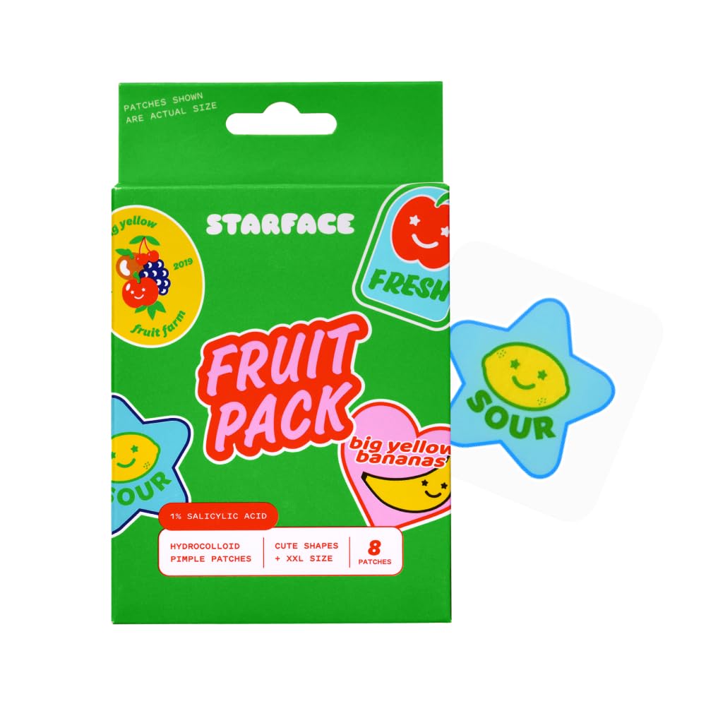 Starface - Fruit Pack Hydrocolloid Pimple Patches With 1% Salicylic Acid - XXL Size for Deeper Spots on Face and Body - Fruit Sticker Shape - 8 Count - Ultalish