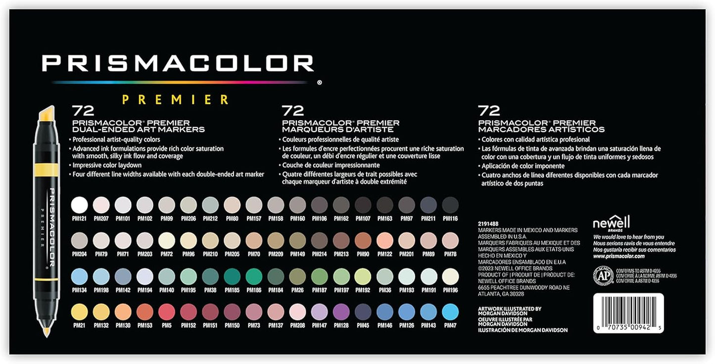 Prismacolor Premier Dual-Ended Art Markers - Dubbelzijdige Stiften - Fijne en Beitel Tips voor Professioneel Gebruik - 72 stuks